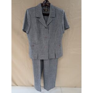 Samantha Rose Gray Pant Suit Set‎ Short Sleeve Blazer Elastic Waist L 12/14